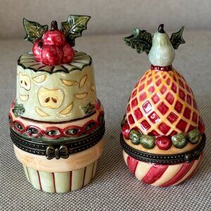 Villeroy & Boch Hinged Trinket Boxes Holly Pear & Holly Apple Set of 2